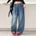 Girls' Star Print Spliced Wide-Leg Jeans