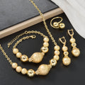 Africa Ethnic Style Gold Plated Jewelry 4-Piece Set Frosted Gold Bead Necklace Bracelet Set Earrings Ring Banquet Wedding Set