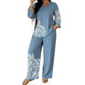 Women's Ethnic Retro Plus Size Long Sleeve V-Neck Printed Drapey Top Set 2026 - 1