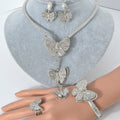 EU/US Import Bestseller Fringe 3D Butterfly Rhinestone Necklace Bracelet Set Earrings Ring Banquet Women Jewelry Set