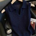 Summer Old Money Korean Sleeveless V-Neck Hollow-Out Shirt