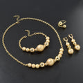 Africa Ethnic Style Gold Plated Jewelry 4-Piece Set Frosted Gold Bead Necklace Bracelet Set Earrings Ring Banquet Wedding Set