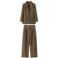 Women's Fall Korean Casual Petite Blazer Set 2026 | 2 Piece Outfit Set - Camel Pants