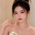 Beige Lily Leaf Rhinestone Geometric Cutout Jewelry Set Banquet Party Magnetic Glasses Style Necklace Light Luxury Niche Necklace