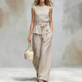 Spring-Summer Fashion Sleeveless Belt Pants + Top 2-Piece Set