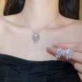 Runaway Princess ~ Pink Crystal Flower Jewelry Set Light Luxury Niche Banquet Clavicle Chain Wedding Luxury Party Necklace