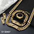 Classic Western Hip-Hop Punk Cuban Chain Necklace Bracelet Set Earrings Ring 4-Piece Set Present Jewelry