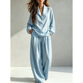 Fall Casual Elegant Long Sleeve Lapel Collar Loose Pants + Top 2-Piece Set