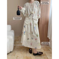 New Chinese Retro Tie-Front Floral Fringe Skirt + Shirt + Shorts 3-Piece Set