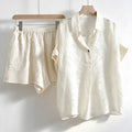 Summer Fashion Mulberry Silk Silk-Linen Short Sleeve Double-Layer Lightweight Cropped Pants + Top 2-Piece Set