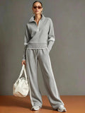 Sporty Retro High Neck Mock Neck Waist-Tie Patchwork Hoodie + Pants Set