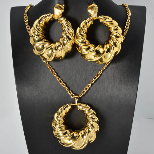 Overseas Middle East Copper Fashionable Twist Rotation Twist Design Necklace Earrings Set Large Electroformed Retro Accessory Wholesale