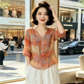 Summer Fashion Jacquard 3/4 Sleeve V-Neck Lightweight Shirt
