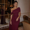 French One-Shoulder Ribbon Fish-Tail Gown - Ruched Waist Slimming Long Dress
