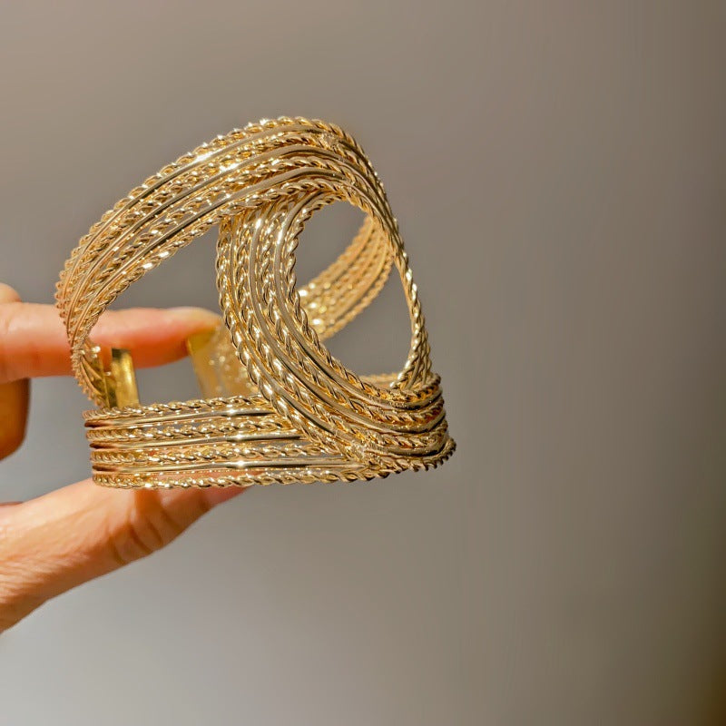 Metal Crossed Open Cuff Bracelet - view 6