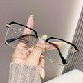 Anti-Blue-Light Myopia Glasses New Influencer Pick Browline Men HD Formal Si Pattern Half-Rim Glasses Frame Prescription Sunglasses