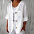 Summer Retro Fashion Linen Cotton Short Sleeve Loose Cardigan + Shirt