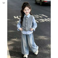 Girls' Korean Knit Vest Shirt Tank Jeans Three-Piece Set