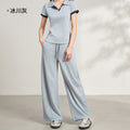 Summer Korean Casual Drapey Wide Leg Pants + Pants + Top Set