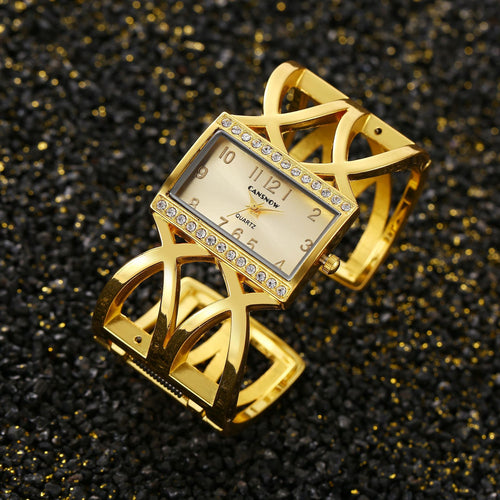 2025 New 4th Square Cross CANSNOW Bangle Watch Rhinestone Small 4th Square Quartz Women Bracelet Watch Overseas Watch