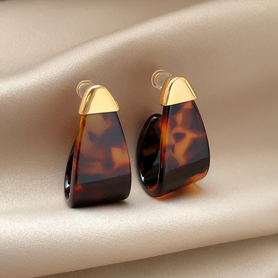 18K Gold-Plated Brown Teardrop Stud Earrings - view 4
