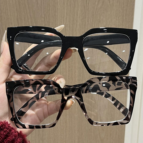 Contrast Square Big Frame Plano Women Overseas Influencer Style Blue-Light Glasses Simple Versatile Bare Face Glasses Frame