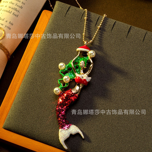 Overseas Western Christmas BJ Beauty Fish Vintage Necklace Personality Colorful Sequin Spliced Sweet Pendant Necklace