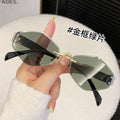 Rimless Beveled Polygon Women Sunglasses Premium Light Luxury Gold Silk No Rim Sunglasses Driving Sun-Proof Glasses