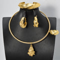 Export Coated 18K Gold Set Middle East Dubai Accessory Bronze Ba Necklace Earrings Set Ring Bangle 4-Piece Set Fashionable
