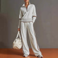 Sporty Casual Stand Collar Color-Block Wide Leg Pants + Hoodie 2-Piece Set