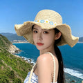 新款甜美大蝴蝶结遮阳草帽女 时尚气质大帽檐太阳帽户外防晒帽子