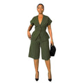 Office Tie-Front Waist-Tie Drop Shoulder Knee-Length Pants 2-Piece Set