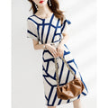 High-End Striped High Waist Slimming Mid-Length Dress
