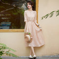 Literary Ramie Embroidered High Waist A-Line Dress S281