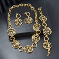 Western Retro Oval Round Cutout Flower Pattern Long Style Necklace eaby New Gold Necklace Bracelet Set Earrings Set