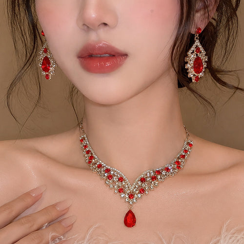 Glass Fantasy Dream Heavy-Duty Full Diamond Teardrop Jewelry Set Wedding Imperial Ball Clavicle Chain Light Luxury Niche Necklace