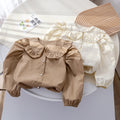 Girls' Retro Solid Lace Trim Shirt - Korean Style Top