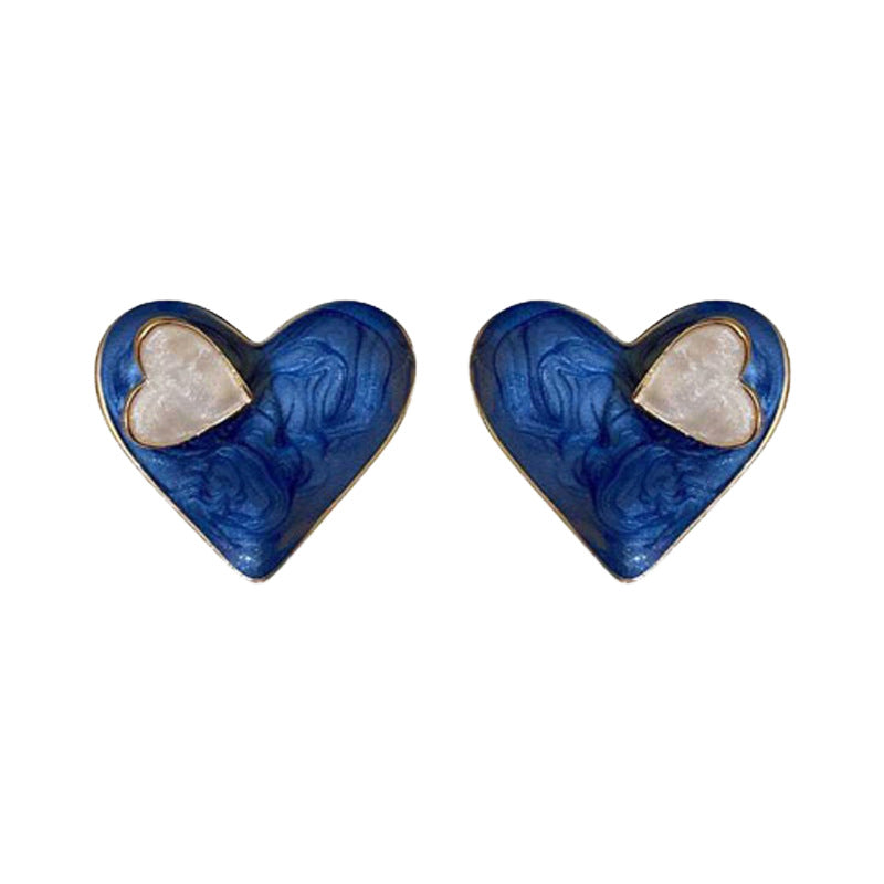 Blue Heart and Flower Square Stud Earrings – Trendy Summer Style - view 5