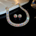 Rhinestone Emerald Square Stud Earring Necklace Set Accessory Women Imperial Breeze Earrings Light Luxury Premium Jewelry Set Wholesale