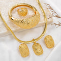 Overseas Fashionable Dubai Bride Square Piece 18K Gold Plated Set Necklace Bangle Earrings Ring Middle East Women