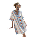 Bohemian Print V-Neck Loose Beach Dress, Summer Sun Protection