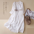 Cotton Ethnic Embroidered Crew Neck 3/4 Sleeve Mid-Length Dress