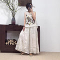 Women's Summer Artistic Retro Ramie Embroidered Loose Straight Leg Wide Leg Pants + T - Tank