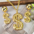 Western Hip-Hop With Money Flower Gold Plated Beautiful Gold No. Pendant Necklace Earrings Set INS Unisex Jewelry