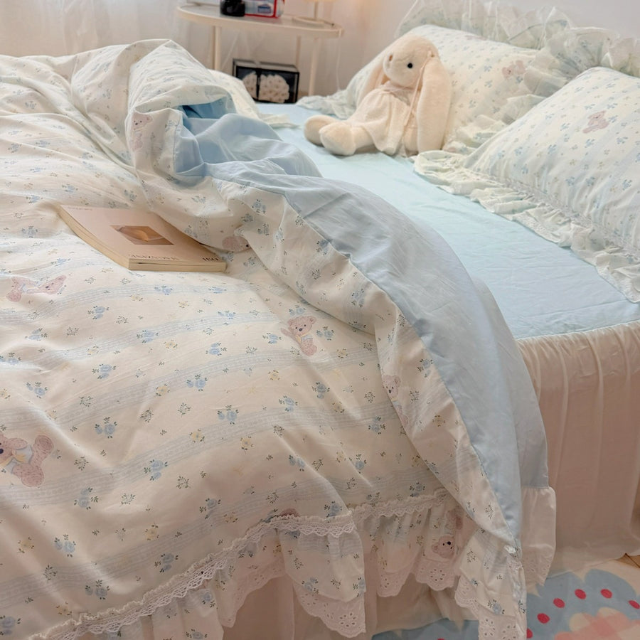 Floral Bear Korean-Style Cotton 4-Piece Bedding Set - view 2
