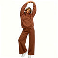 Fall-Winter Sporty Fleece Loose Drop Shoulder Wide Leg Pants + Hoodie 2-Piece Set