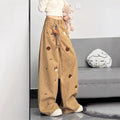 Spring Casual Versatile Embroidered Loose Wide Leg Pants