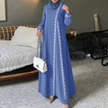 Women's Fall Casual Long Sleeve Patchwork Lace Trim Loose Dress 2026 - Blue