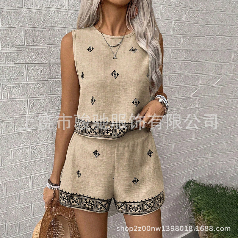 Women's Ethnic Retro Embroidered Lightweight Tank Top 2-Piece Set 2026 - CD-1