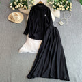 Casual Fashion Embroidered Long Sleeve High Waist Swing Sun-Protection Skirt + Shirt 2-Piece Set